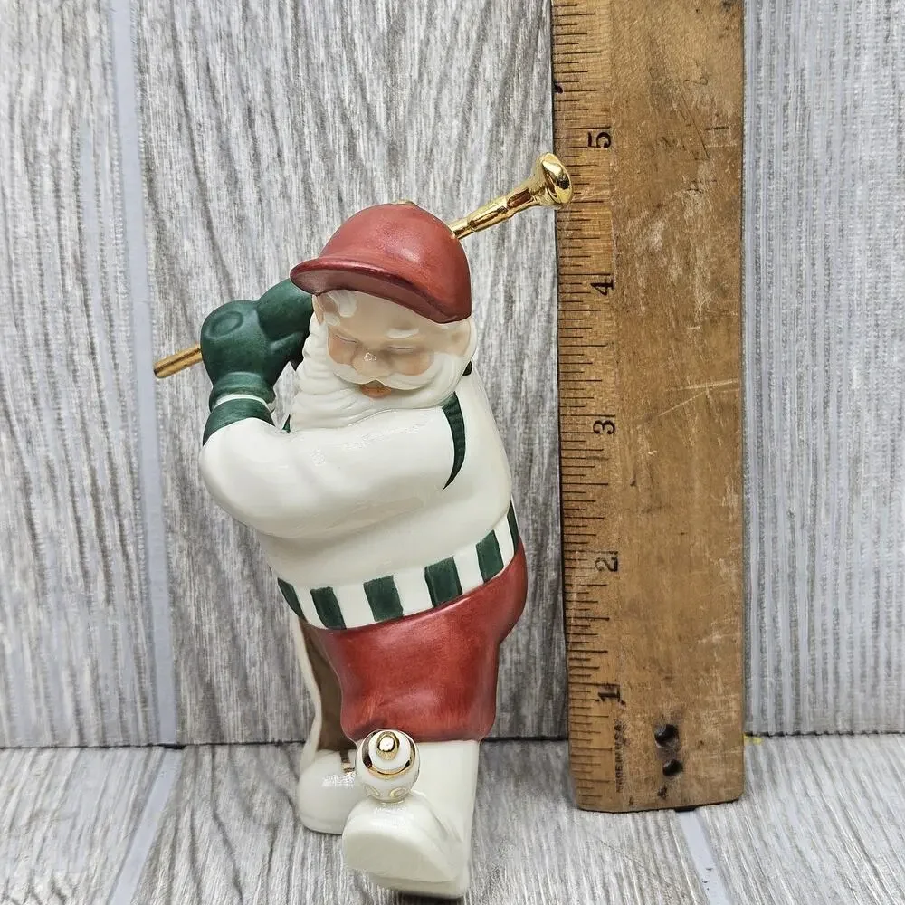 Lenox Santa Golf Figurine‎ Holiday Decor Hand Painted Porcelain Gold Accents Box
